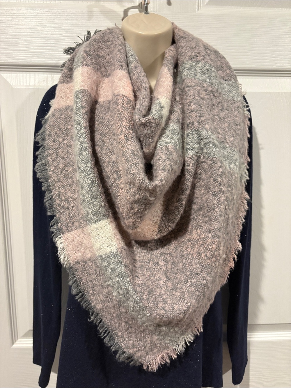 Sonoma Pink and Gray Plaid Triangle Blanket Scarf